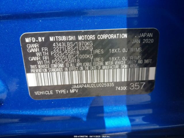 Photo 8 VIN: JA4AP4AU2LU025935 - MITSUBISHI OUTLANDER SPORT 