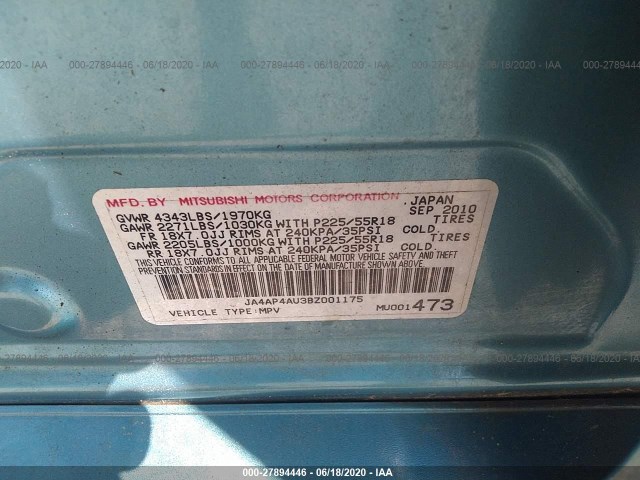 Photo 8 VIN: JA4AP4AU3BZ001175 - MITSUBISHI OUTLANDER SPORT 