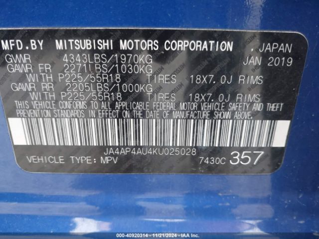 Photo 8 VIN: JA4AP4AU4KU025028 - MITSUBISHI OUTLANDER SPORT 