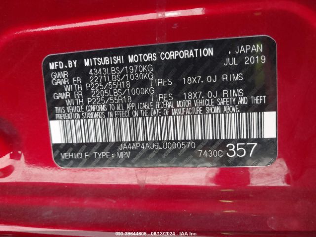 Photo 8 VIN: JA4AP4AU6LU000570 - MITSUBISHI OUTLANDER SPORT 