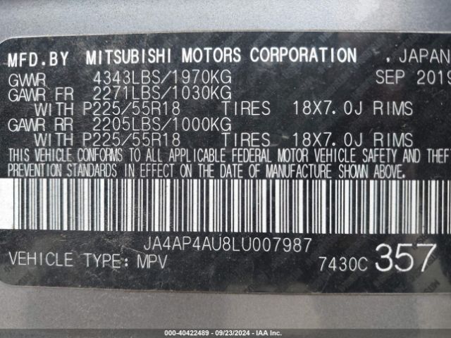 Photo 8 VIN: JA4AP4AU8LU007987 - MITSUBISHI OUTLANDER SPORT 