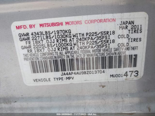 Photo 8 VIN: JA4AP4AU9BZ013704 - MITSUBISHI OUTLANDER SPORT 