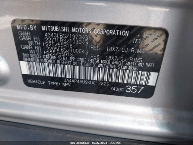 Photo 8 VIN: JA4AP4AU9KU012825 - MITSUBISHI OUTLANDER SPORT 