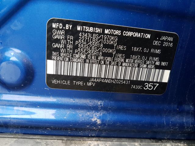 Photo 9 VIN: JA4AP4AW2HZ025431 - MITSUBISHI OUTLANDER 