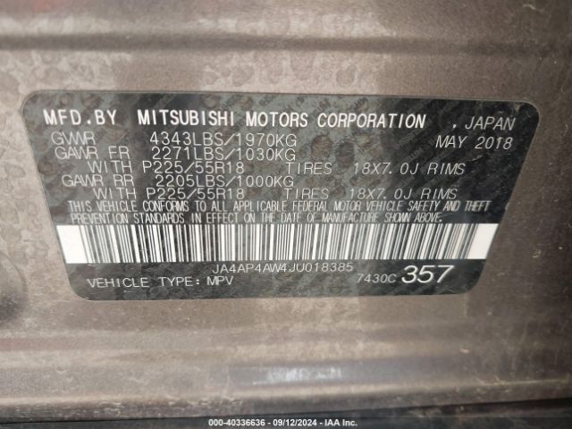 Photo 8 VIN: JA4AP4AW4JU018385 - MITSUBISHI OUTLANDER SPORT 