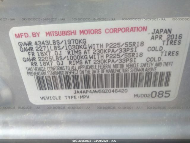 Photo 8 VIN: JA4AP4AW5GZ046420 - MITSUBISHI OUTLANDER SPORT 