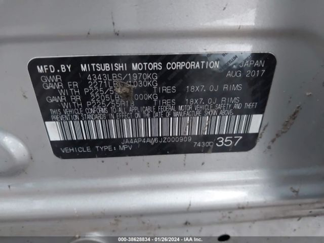 Photo 8 VIN: JA4AP4AW6JZ000909 - MITSUBISHI OUTLANDER SPORT 