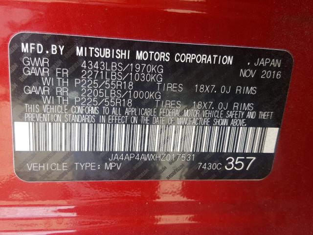 Photo 9 VIN: JA4AP4AWXHZ017531 - MITSUBISHI OUTLANDER 