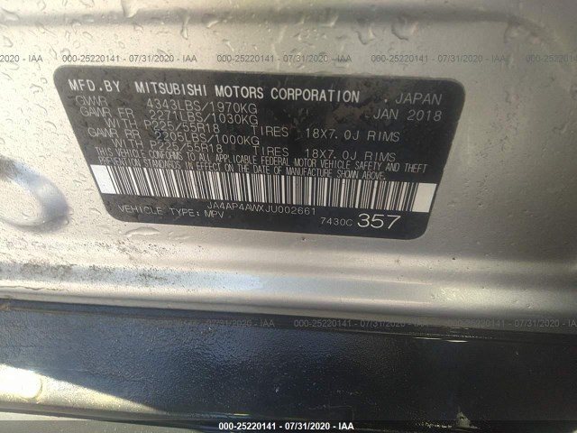 Photo 8 VIN: JA4AP4AWXJU002661 - MITSUBISHI OUTLANDER SPORT 