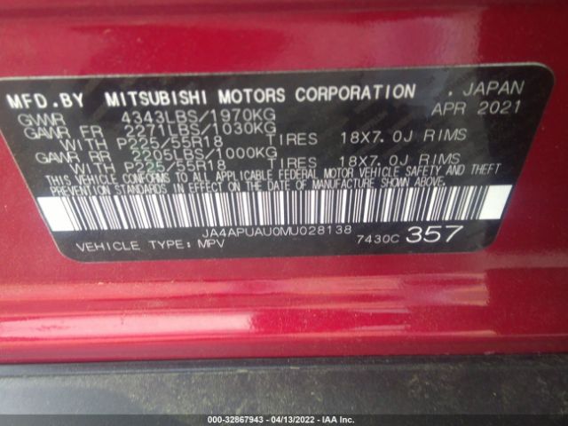 Photo 8 VIN: JA4APUAU0MU028138 - MITSUBISHI OUTLANDER SPORT 