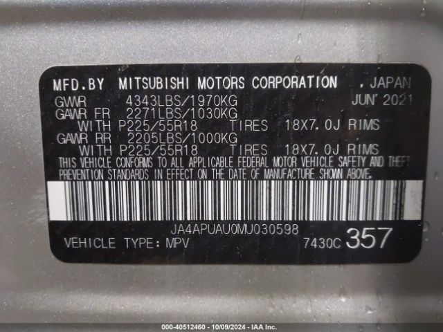 Photo 8 VIN: JA4APUAU0MU030598 - MITSUBISHI OUTLANDER SPORT 