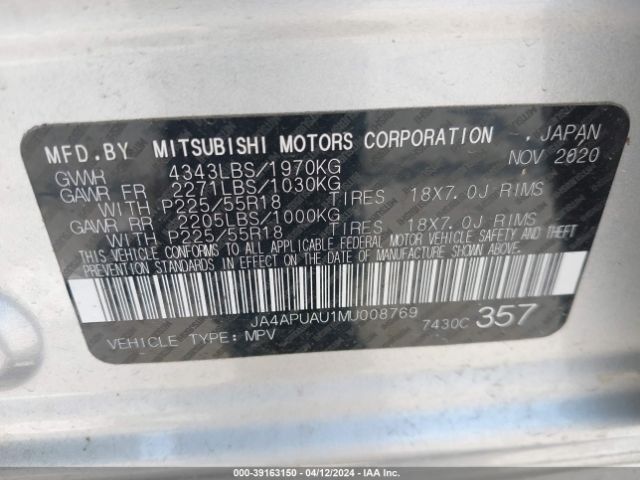 Photo 8 VIN: JA4APUAU1MU008769 - MITSUBISHI OUTLANDER SPORT 