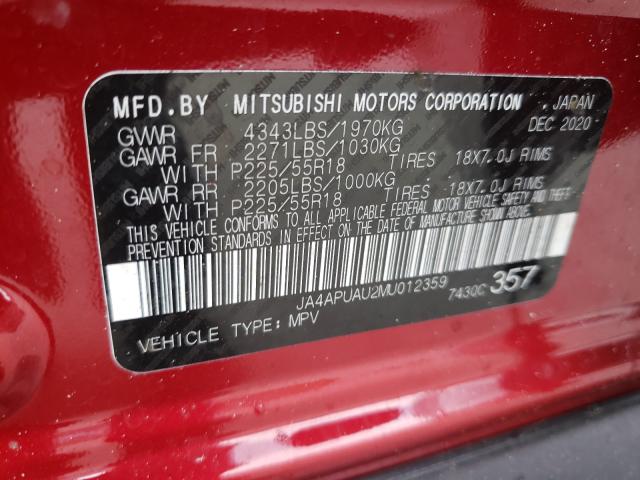 Photo 9 VIN: JA4APUAU2MU012359 - MITSUBISHI OUTLANDER 