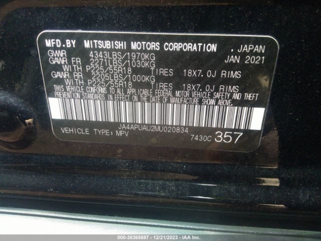 Photo 8 VIN: JA4APUAU2MU020834 - MITSUBISHI OUTLANDER SPORT 