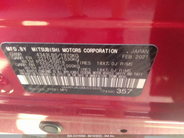 Photo 8 VIN: JA4APUAU2MU023605 - MITSUBISHI OUTLANDER SPORT 