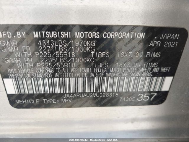 Photo 8 VIN: JA4APUAU2MU028318 - MITSUBISHI OUTLANDER SPORT 