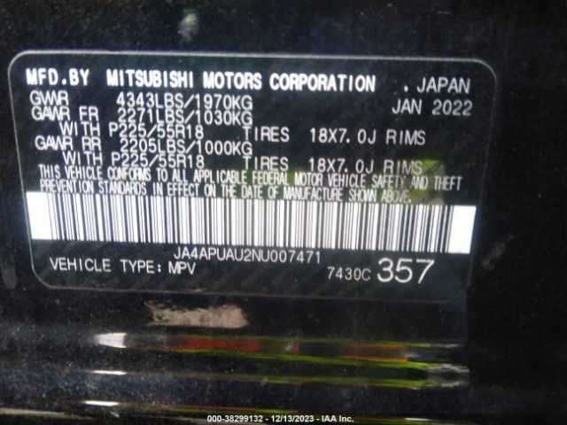 Photo 8 VIN: JA4APUAU2NU007471 - MITSUBISHI OUTLANDER SPORT 