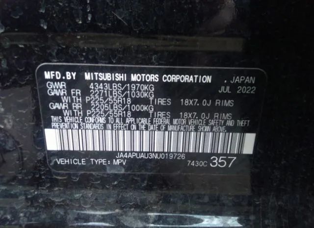 Photo 8 VIN: JA4APUAU3NU019726 - MITSUBISHI OUTLANDER SPORT 