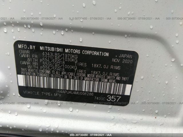 Photo 8 VIN: JA4APUAU4MU006286 - MITSUBISHI OUTLANDER SPORT 