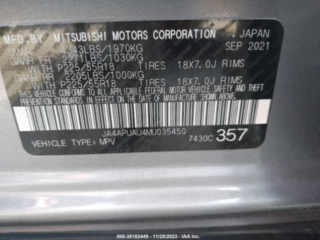 Photo 8 VIN: JA4APUAU4MU035450 - MITSUBISHI OUTLANDER SPORT 