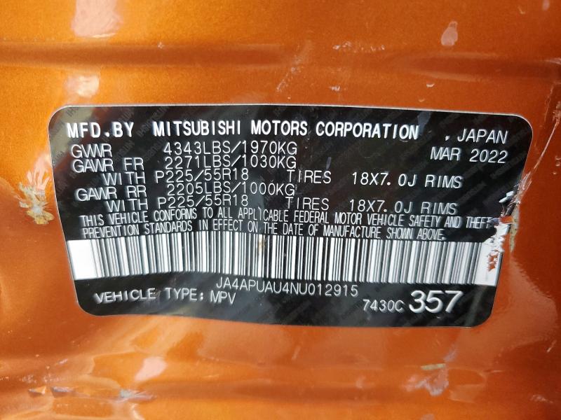 Photo 11 VIN: JA4APUAU4NU012915 - MITSUBISHI OUTLANDER 