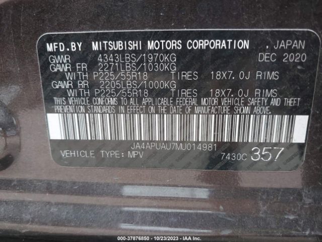 Photo 8 VIN: JA4APUAU7MU014981 - MITSUBISHI OUTLANDER SPORT 