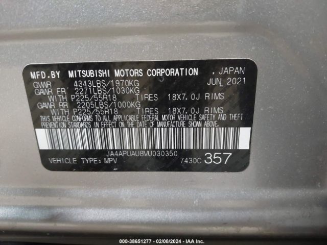 Photo 8 VIN: JA4APUAU8MU030350 - MITSUBISHI OUTLANDER 