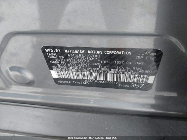 Photo 8 VIN: JA4APUAU8MU036312 - MITSUBISHI OUTLANDER SPORT 