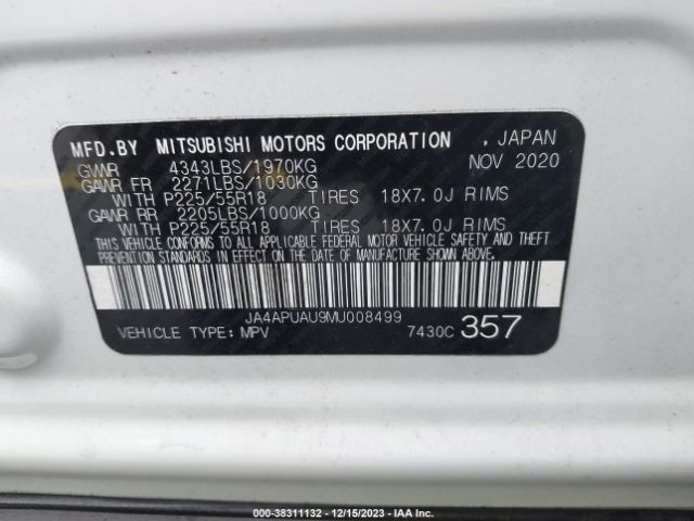 Photo 8 VIN: JA4APUAU9MU008499 - MITSUBISHI OUTLANDER SPORT 