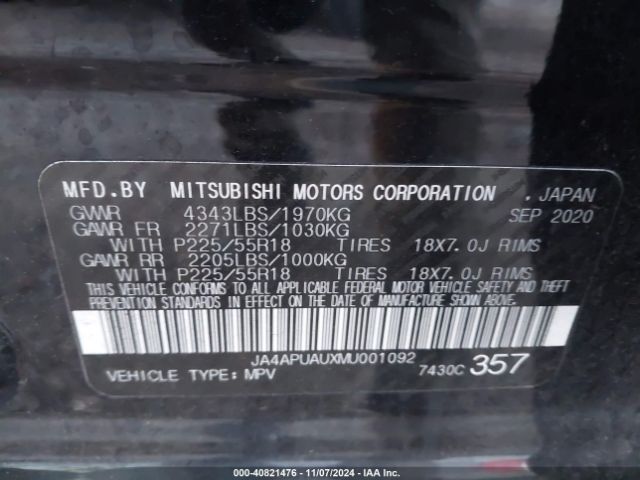 Photo 8 VIN: JA4APUAUXMU001092 - MITSUBISHI OUTLANDER SPORT 