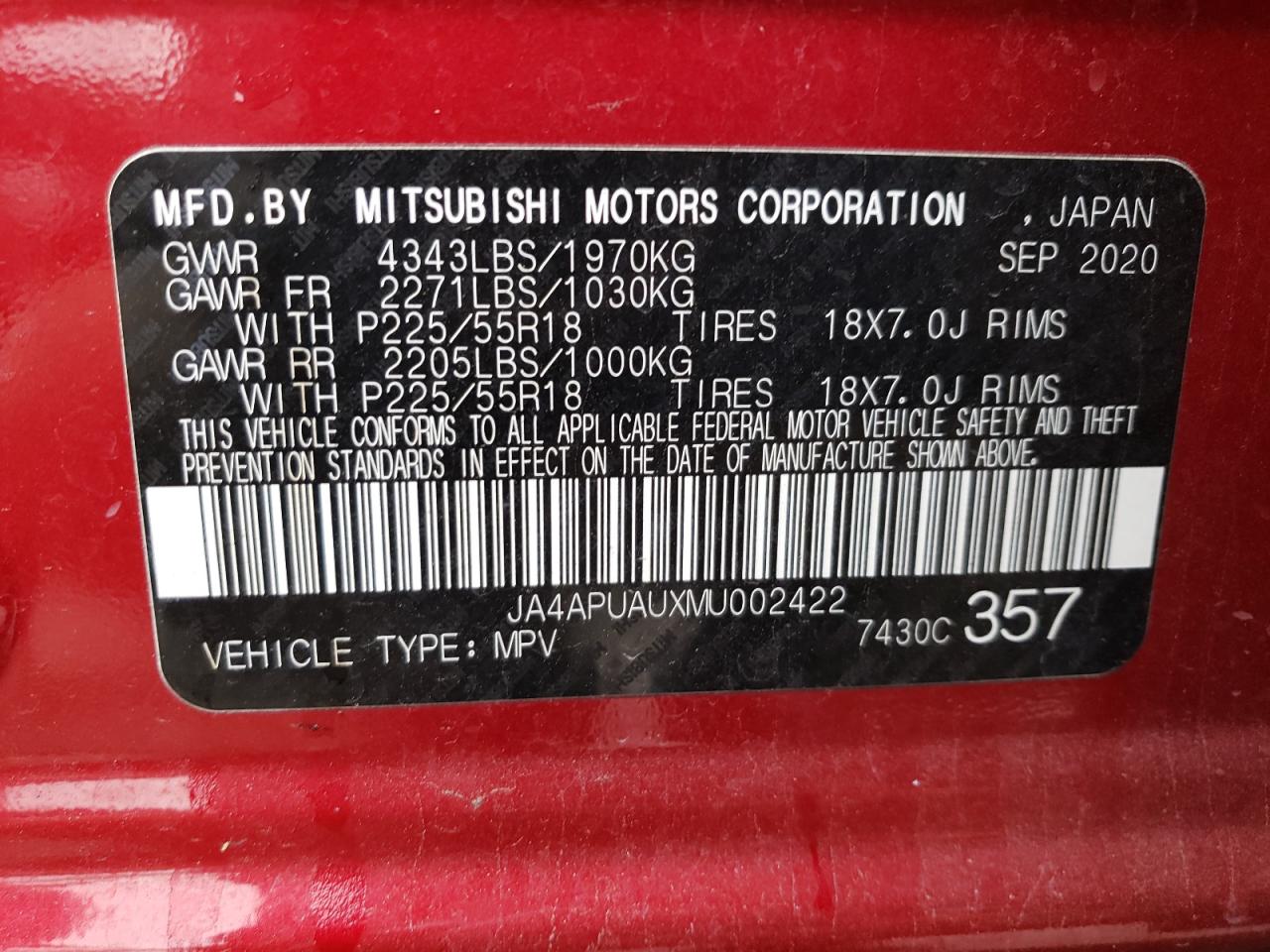 Photo 13 VIN: JA4APUAUXMU002422 - MITSUBISHI OUTLANDER 