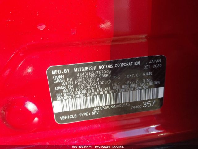 Photo 8 VIN: JA4APUAUXMU003585 - MITSUBISHI OUTLANDER SPORT 