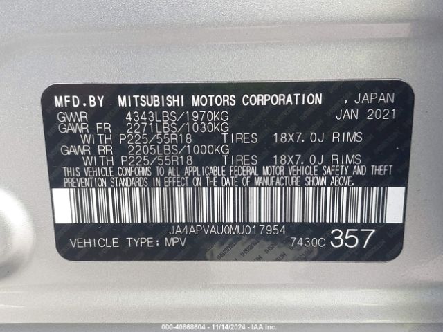 Photo 8 VIN: JA4APVAU0MU017954 - MITSUBISHI OUTLANDER SPORT 