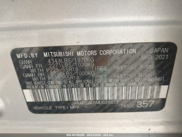 Photo 8 VIN: JA4APVAU1MU026677 - MITSUBISHI OUTLANDER SPORT 