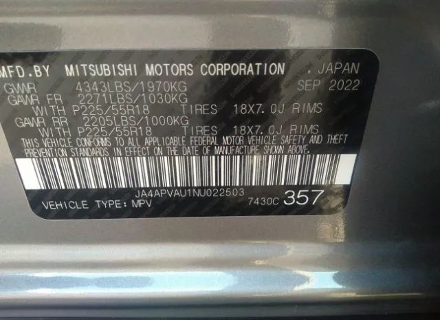 Photo 8 VIN: JA4APVAU1NU022503 - MITSUBISHI OUTLANDER SPORT 