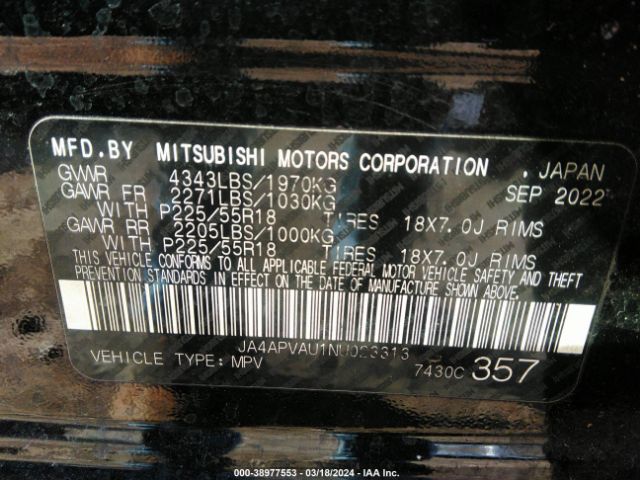 Photo 8 VIN: JA4APVAU1NU023313 - MITSUBISHI OUTLANDER SPORT 