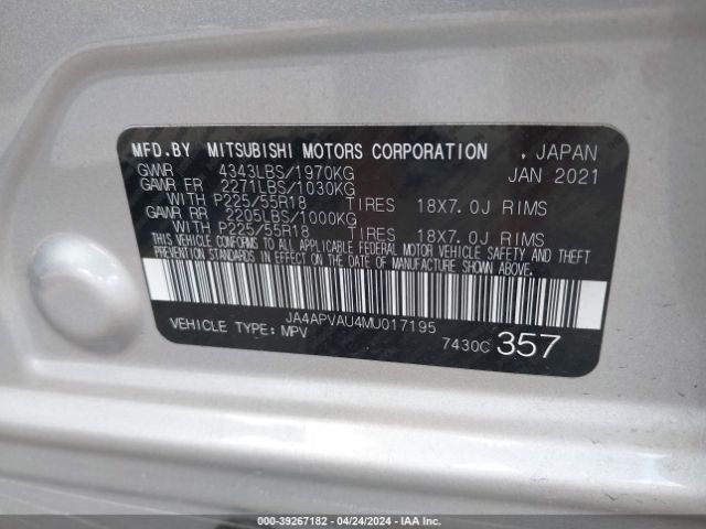 Photo 8 VIN: JA4APVAU4MU017195 - MITSUBISHI OUTLANDER SPORT 