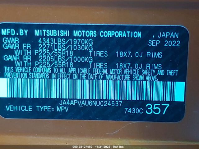 Photo 8 VIN: JA4APVAU6NU024537 - MITSUBISHI OUTLANDER SPORT 