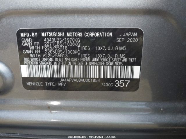 Photo 8 VIN: JA4APVAU8MU001856 - MITSUBISHI OUTLANDER SPORT 