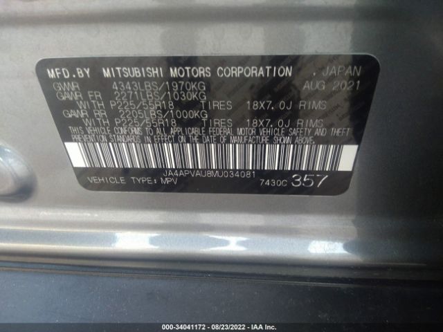 Photo 8 VIN: JA4APVAU8MU034081 - MITSUBISHI OUTLANDER SPORT 