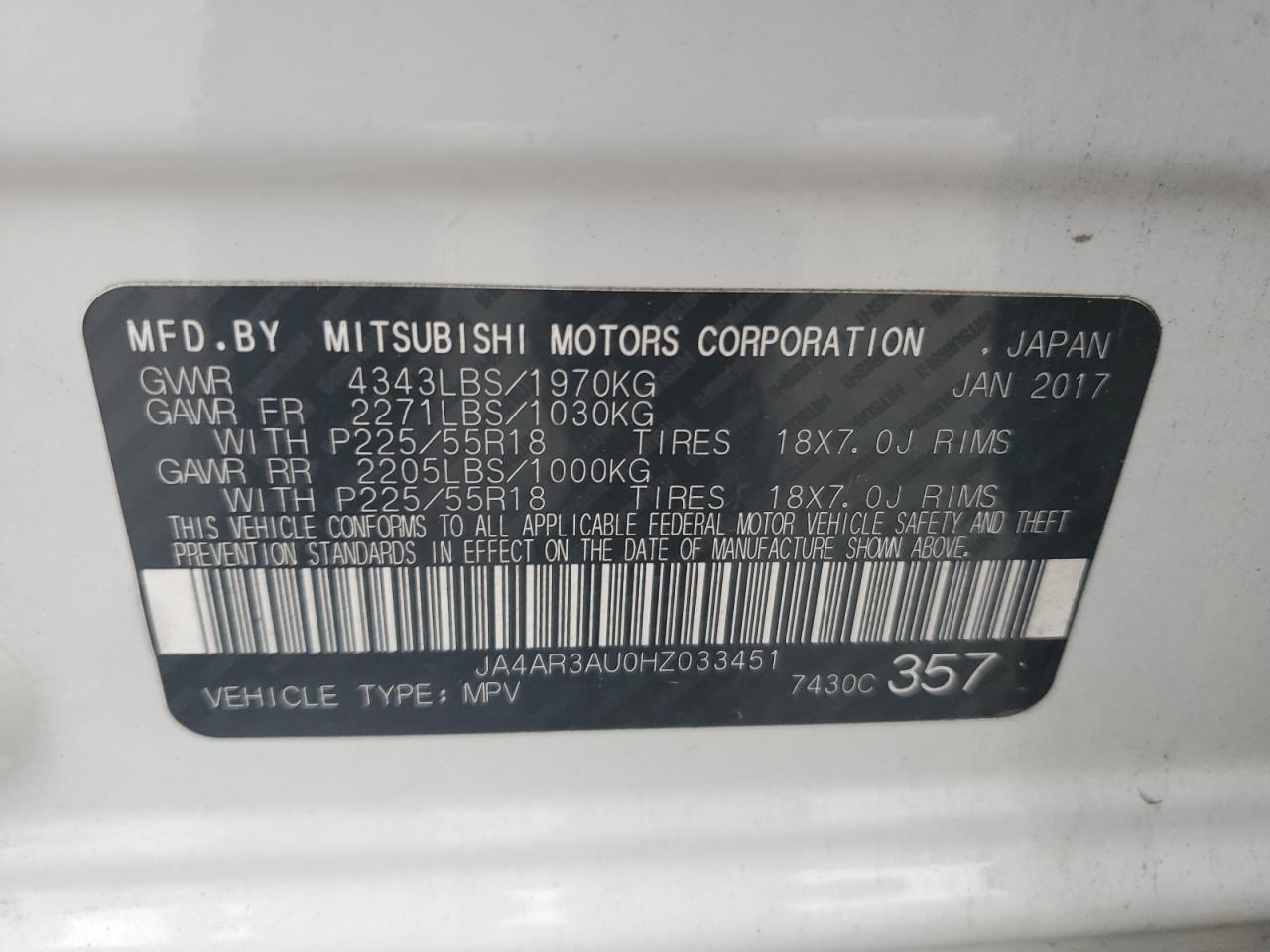 Photo 14 VIN: JA4AR3AU0HZ033451 - MITSUBISHI OUTLANDER 