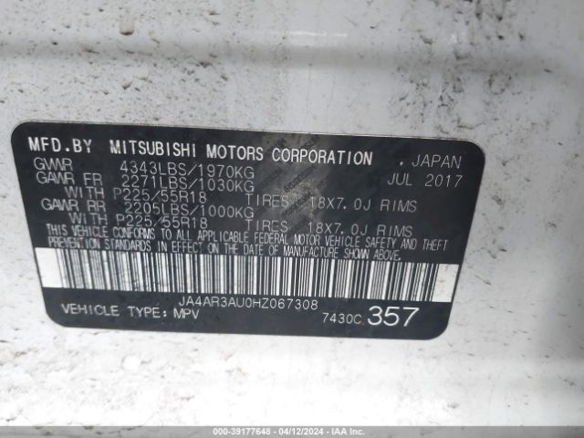 Photo 8 VIN: JA4AR3AU0HZ067308 - MITSUBISHI OUTLANDER SPORT 