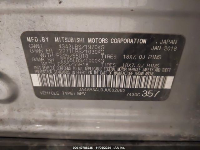 Photo 8 VIN: JA4AR3AU0JU002882 - MITSUBISHI OUTLANDER SPORT 