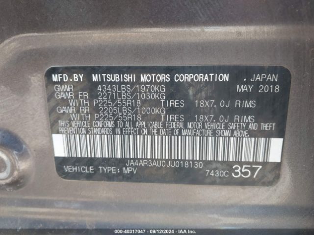 Photo 8 VIN: JA4AR3AU0JU018130 - MITSUBISHI OUTLANDER SPORT 