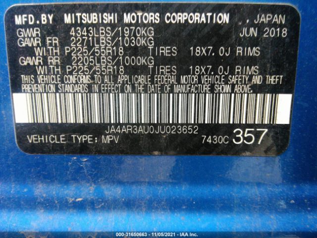 Photo 8 VIN: JA4AR3AU0JU023652 - MITSUBISHI OUTLANDER SPORT 