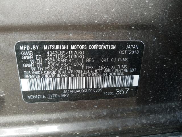 Photo 9 VIN: JA4AR3AU0KU010305 - MITSUBISHI OUTLANDER 