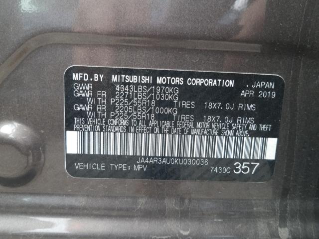 Photo 9 VIN: JA4AR3AU0KU030036 - MITSUBISHI OUTLANDER 