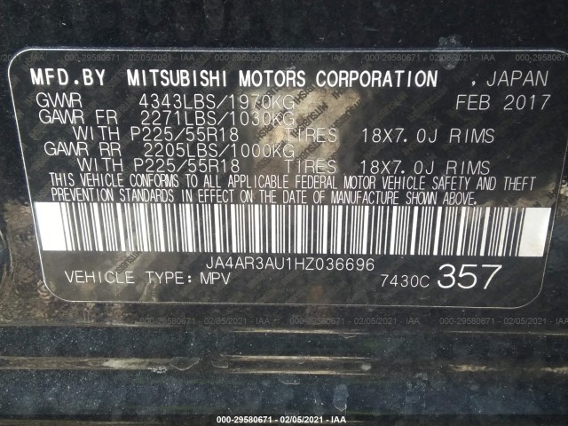 Photo 8 VIN: JA4AR3AU1HZ036696 - MITSUBISHI OUTLANDER SPORT 