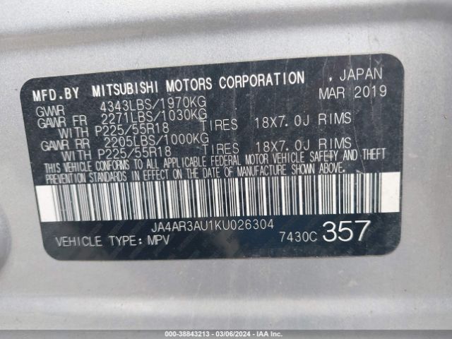 Photo 8 VIN: JA4AR3AU1KU026304 - MITSUBISHI OUTLANDER SPORT 