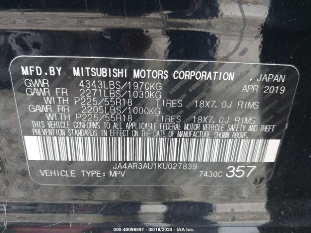 Photo 8 VIN: JA4AR3AU1KU027839 - MITSUBISHI OUTLANDER SPORT 